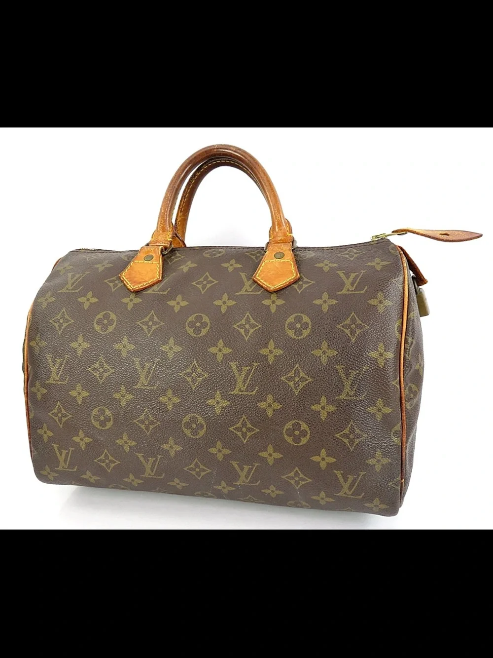 Louis Vuitton Brown Monogram Canvas Satchel with Tan Leather Trim